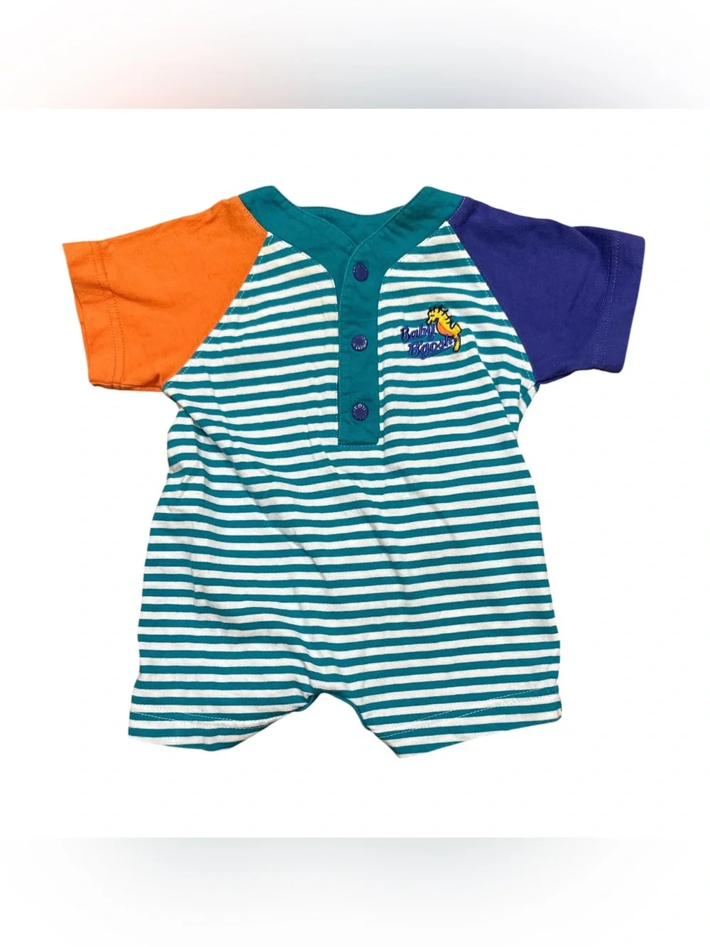 Vintage 90s Baby Oshkosh B’Gosh Stripe Seahorse Romper Boys Size 3-6 Months